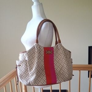 Kate Spade New York Cream and Pink Tote Canvas Tote Weekender Diaper Bag